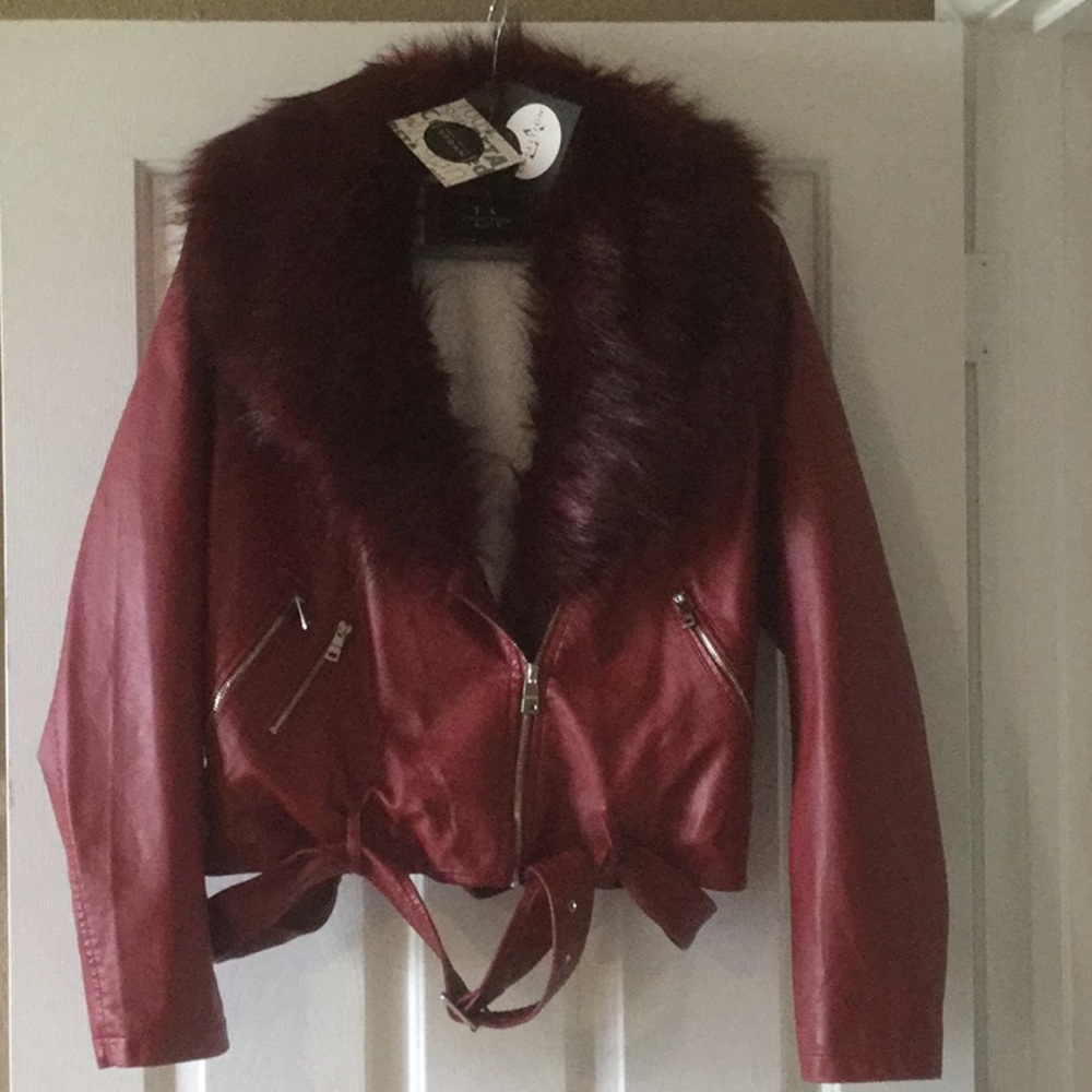 LA Coalition Vegan Leather Bomber Jacket NWT
